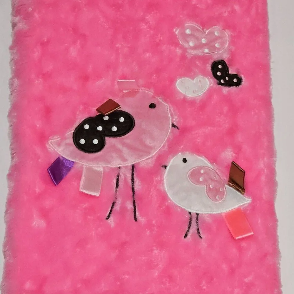 Pink Birds Hearts Tags Fleece Baby Blanket Lovey SOFT Manhattan Toy Co 118620